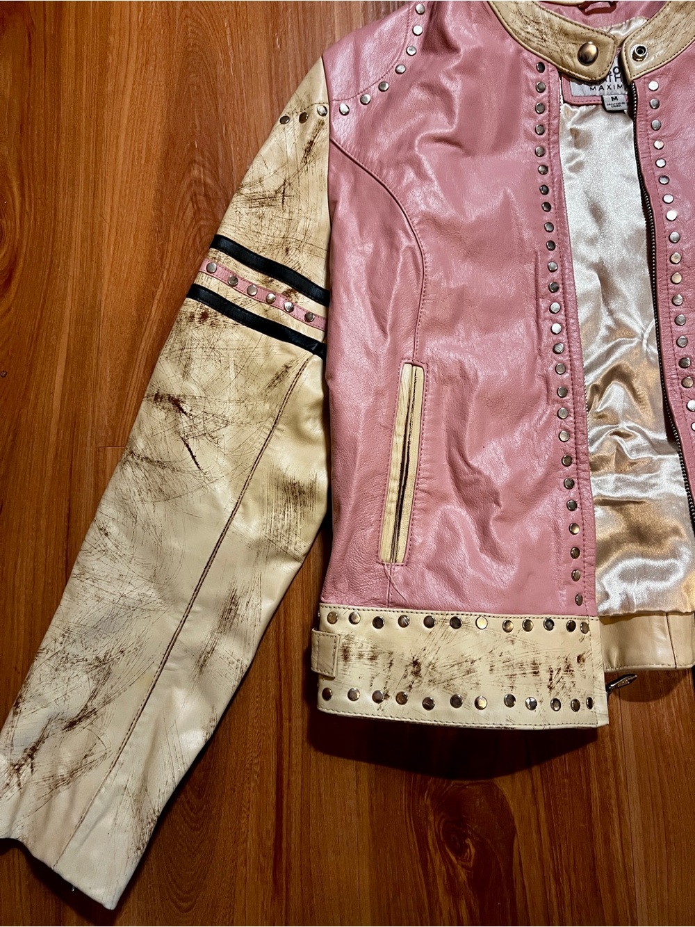 Wilson's Rare Vintage Pink Leather Maxima Star Distressed Jacket Size M Studded - Picture 7 of 11